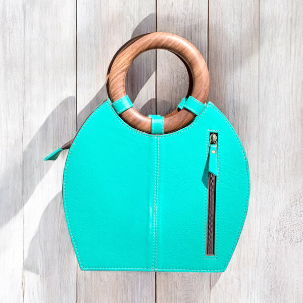 Large Turquoise tooled leather handbag