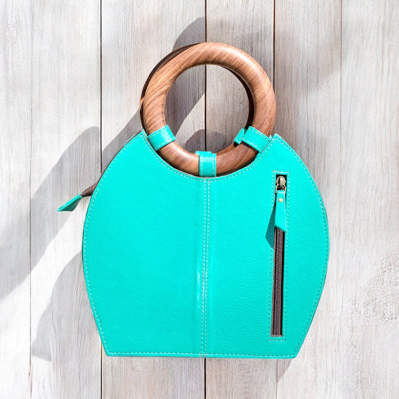 Large Turquoise tooled leather handbag