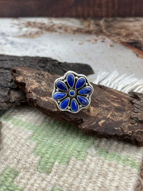 Handmade Sterling Silver Lapis Adjustable Ring "Signed Nizhoni"