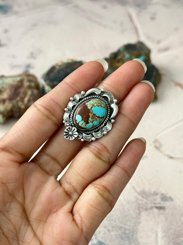 Handmade Sterling Silver Number 8 Turquoise Adjustable Ring "Signed Nizhoni"