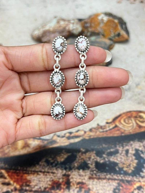 Handmade Sterling Silver Wildhorse Magnesite Post Dangle Earrings "Signed Nizhoni"