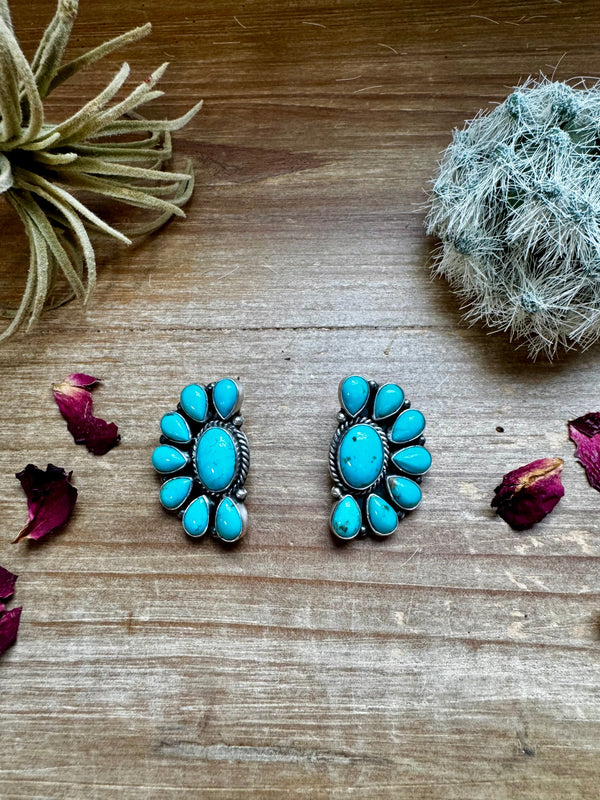 Big Cluster stud earrings - sterling silver and turquoise
