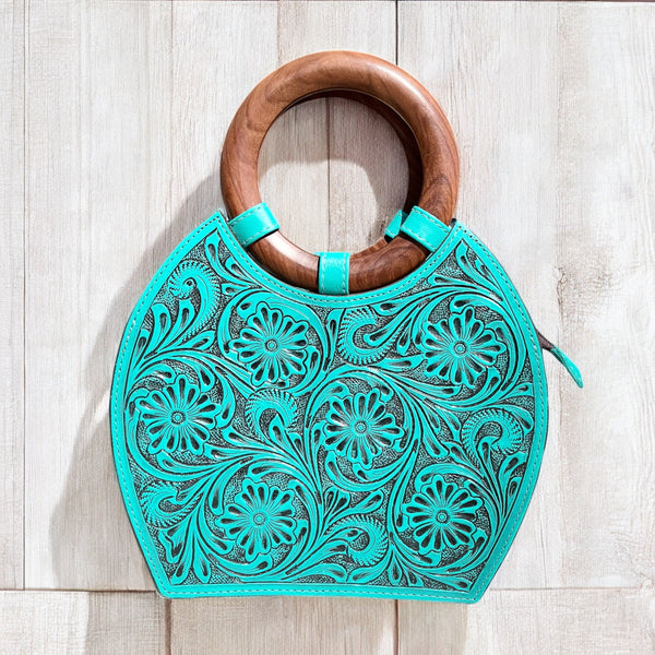 Large Turquoise tooled leather handbag