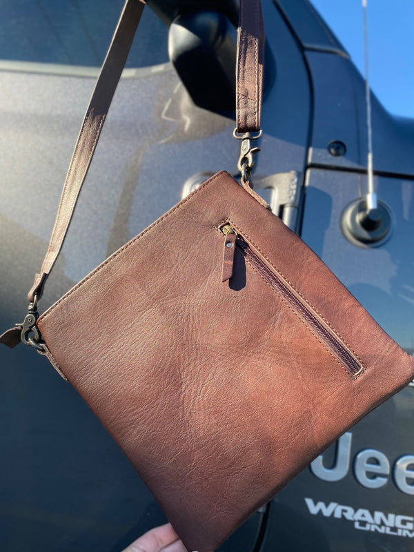 Brown Suede Leather & Tooled BootStitch Crossbody