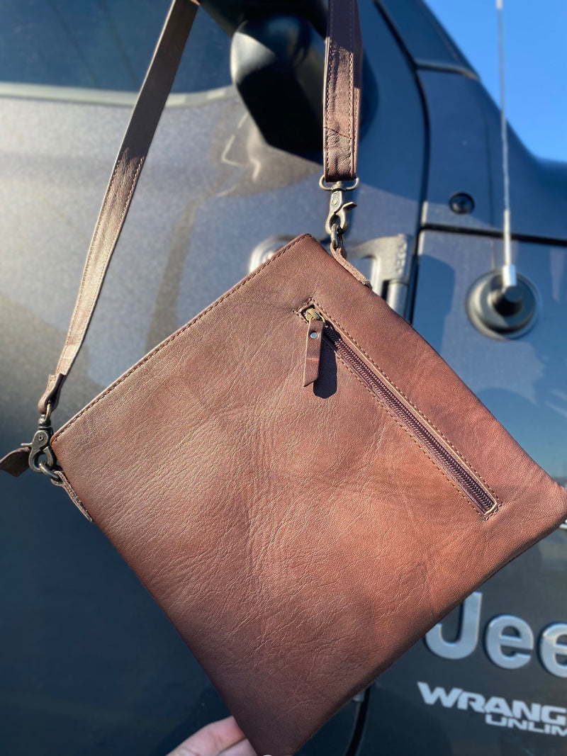 Brown Suede Leather & Tooled BootStitch Crossbody