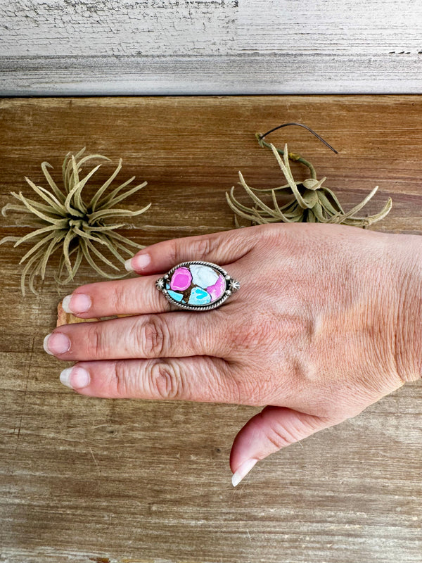 Adjustable Ring – Cotton Candy Stone – Sterling Silver