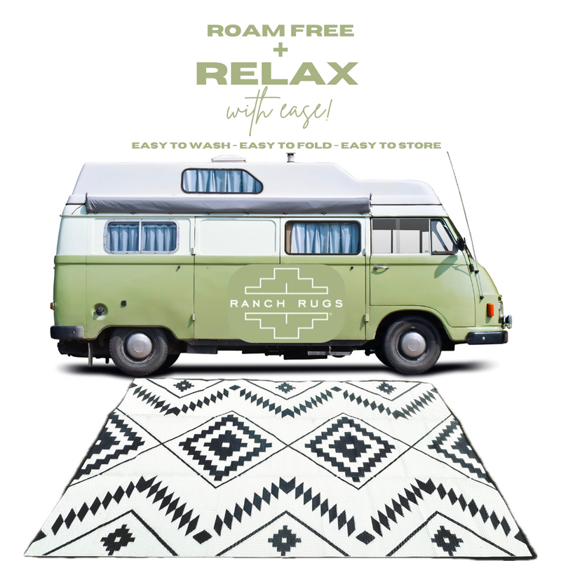 Black + Ivory - 6ft x 9ft - RANCH RUGS  -THE DAVIS -