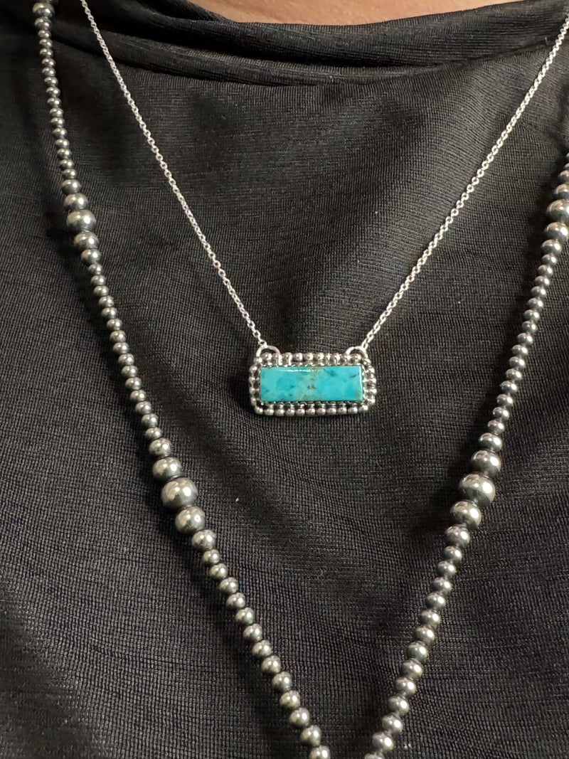 Studded Turquoise Bar Necklace