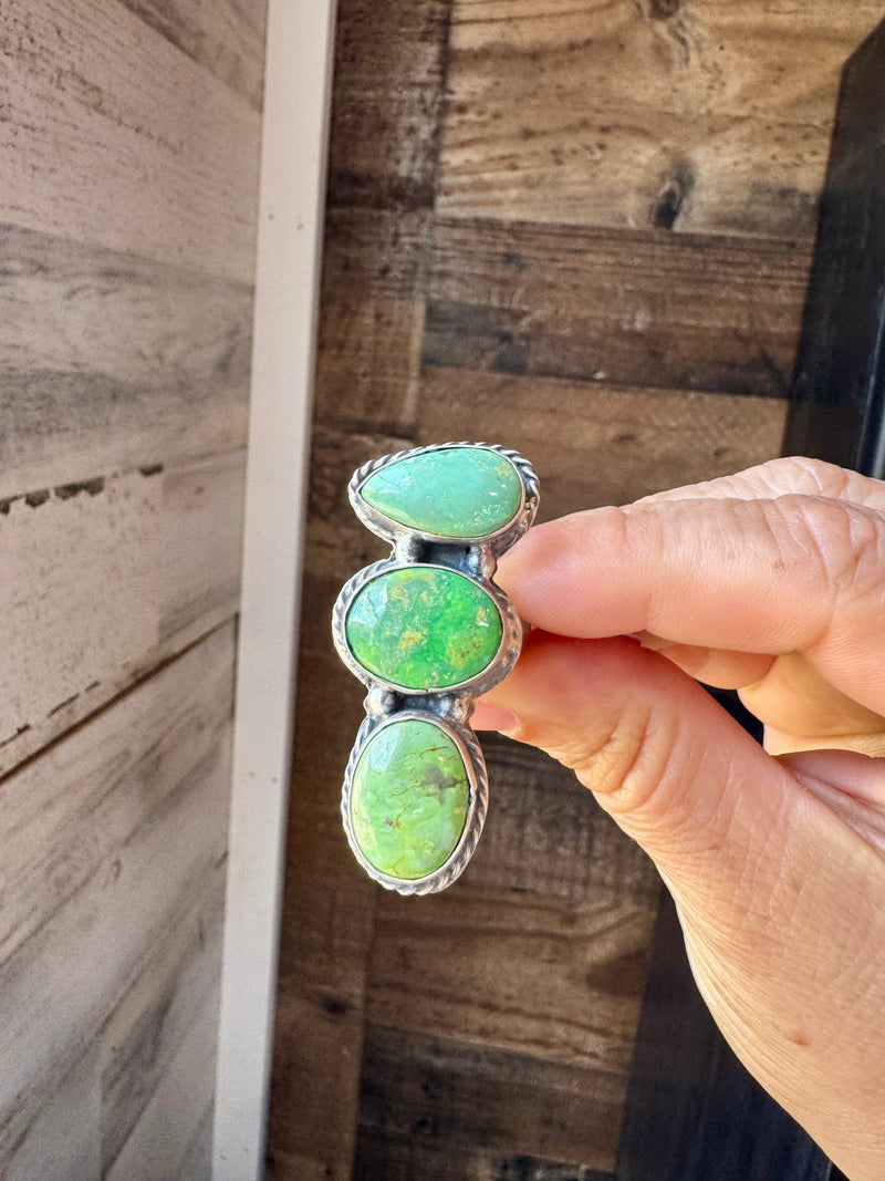 Adjustable Ring – 3 Green Turquoise Stones – Sterling Silver – BJA Stamp by Boyd Ashley