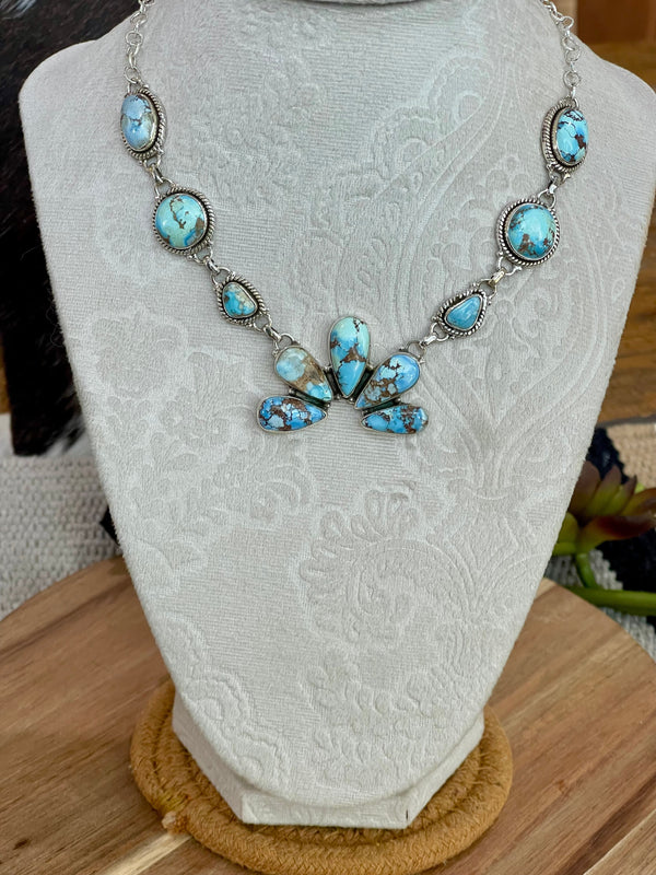 Handmade Sterling Silver & Golden Hills Turquoise Naja Necklace