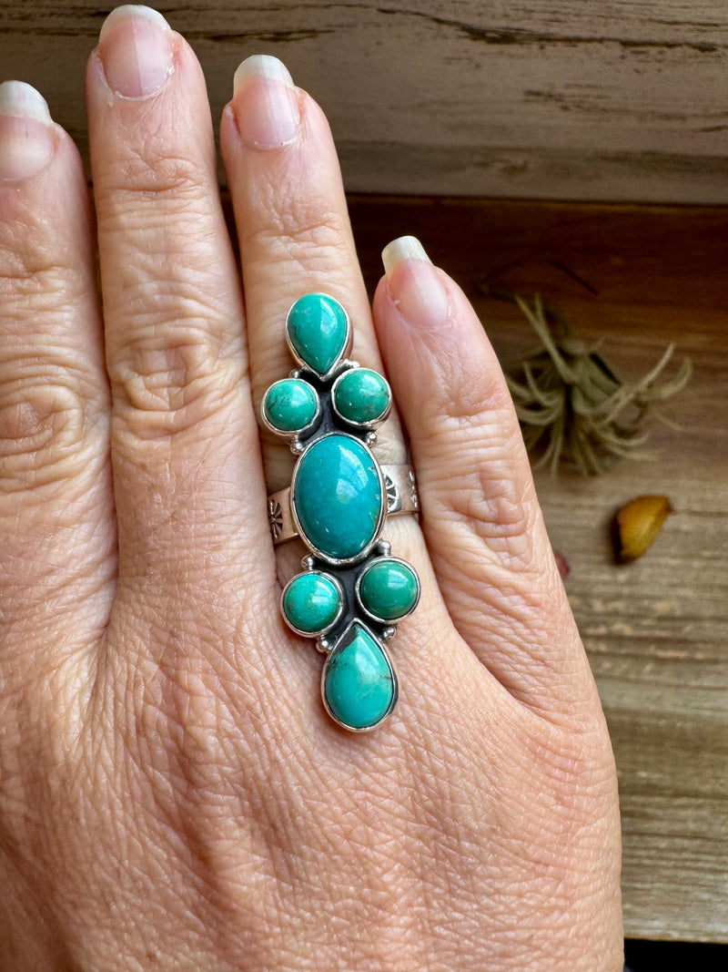 Adjustable Ring – Green Turquoise – Sterling Silver