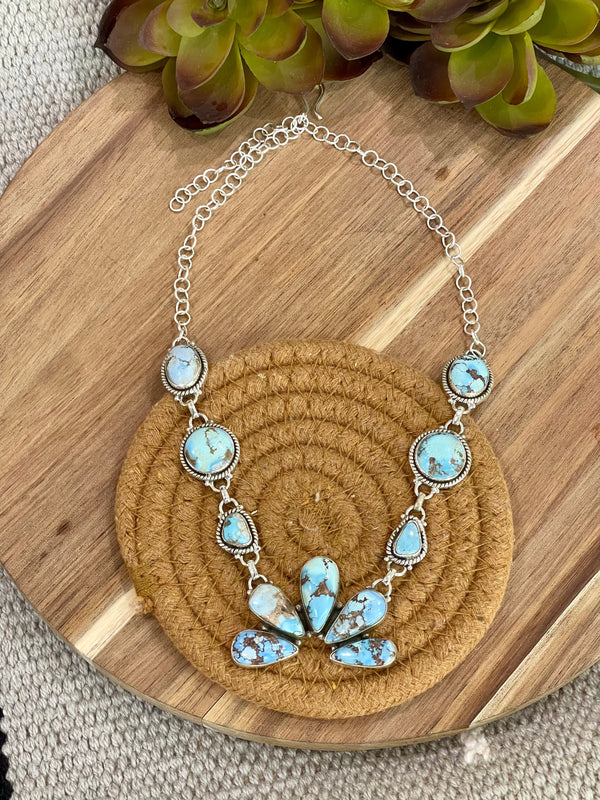 Handmade Sterling Silver & Golden Hills Turquoise Naja Necklace