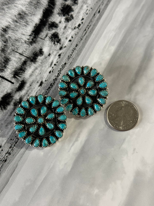 Large Authentic Turquoise Cluster Earrings