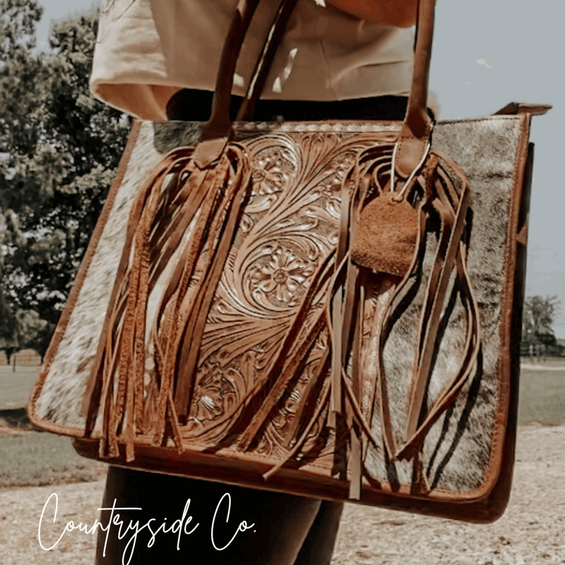 Jesse Conceal Carry Cowhide and Tooled Leather Tote Purse