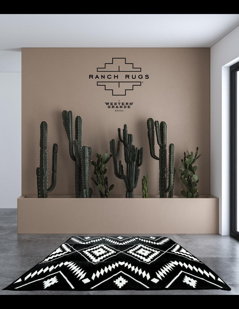 Black + Ivory - 6ft x 9ft - RANCH RUGS  -THE DAVIS -