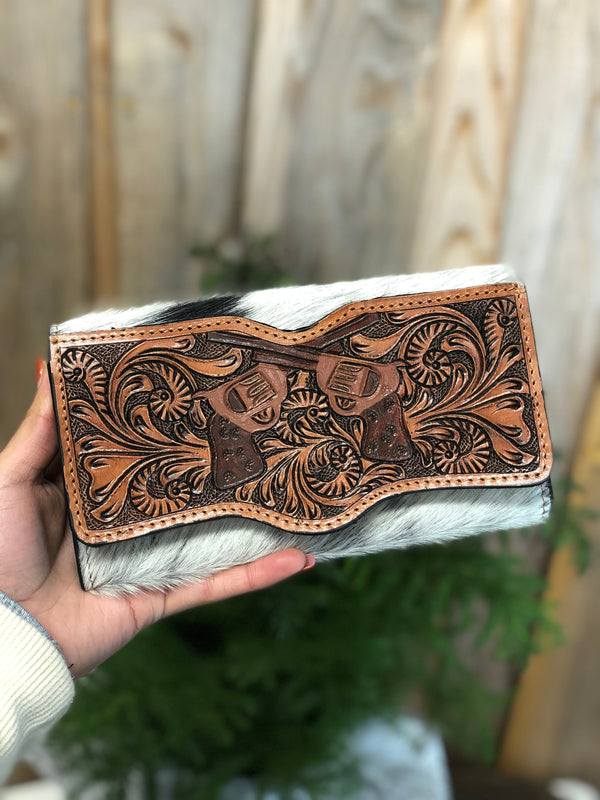 Carrying Cowhide Tooled Leather Women's Wallet
