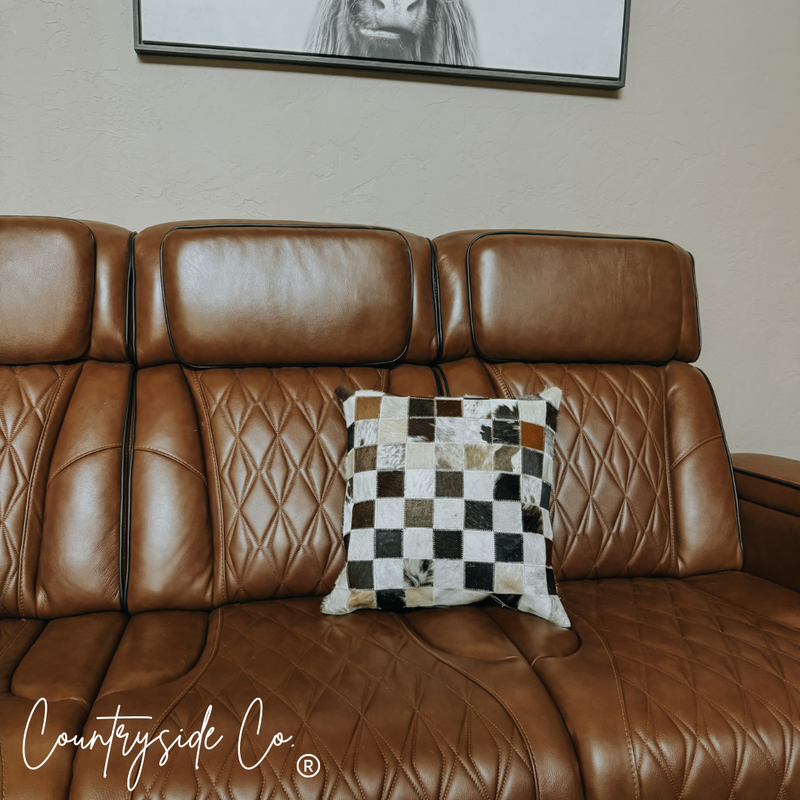 Checkered Cowhide Throw Pillow Cover