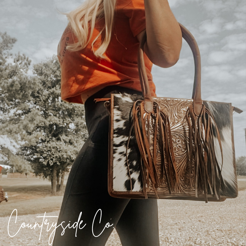 Jesse Conceal Carry Cowhide and Tooled Leather Tote Purse