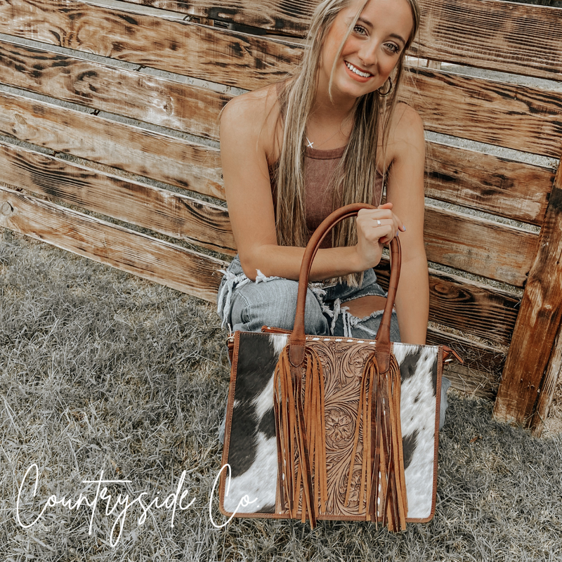 Jesse Conceal Carry Cowhide and Tooled Leather Tote Purse