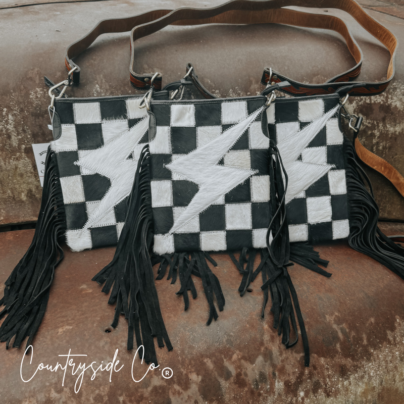 Grit & Glam Stockyards Cowhide Checkered Purse by Countryside Co.
