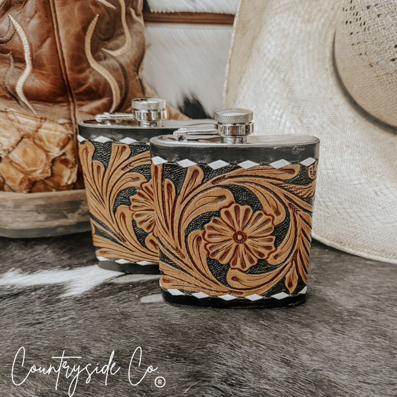 Legend Tooled  Leather Flask by Countryside Co.