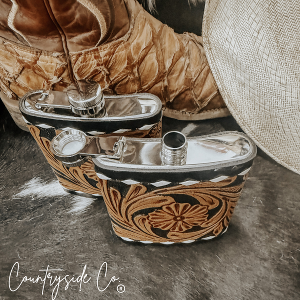 Legend Tooled  Leather Flask by Countryside Co.