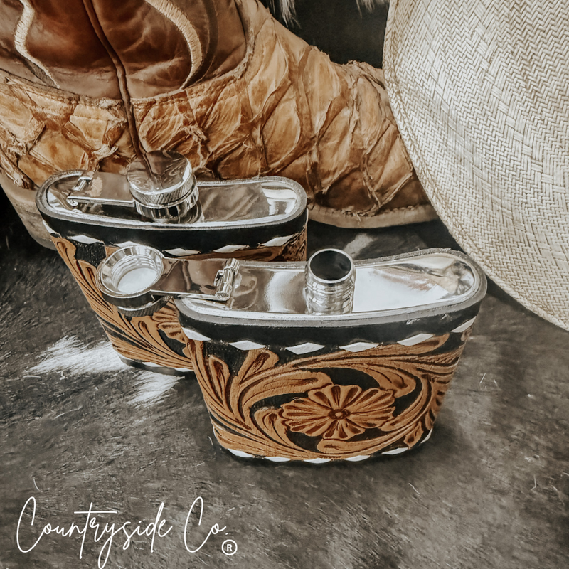 Legend Tooled  Leather Flask by Countryside Co.