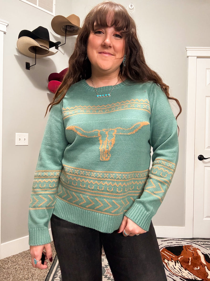 Longhorn Sweater *Aqua*