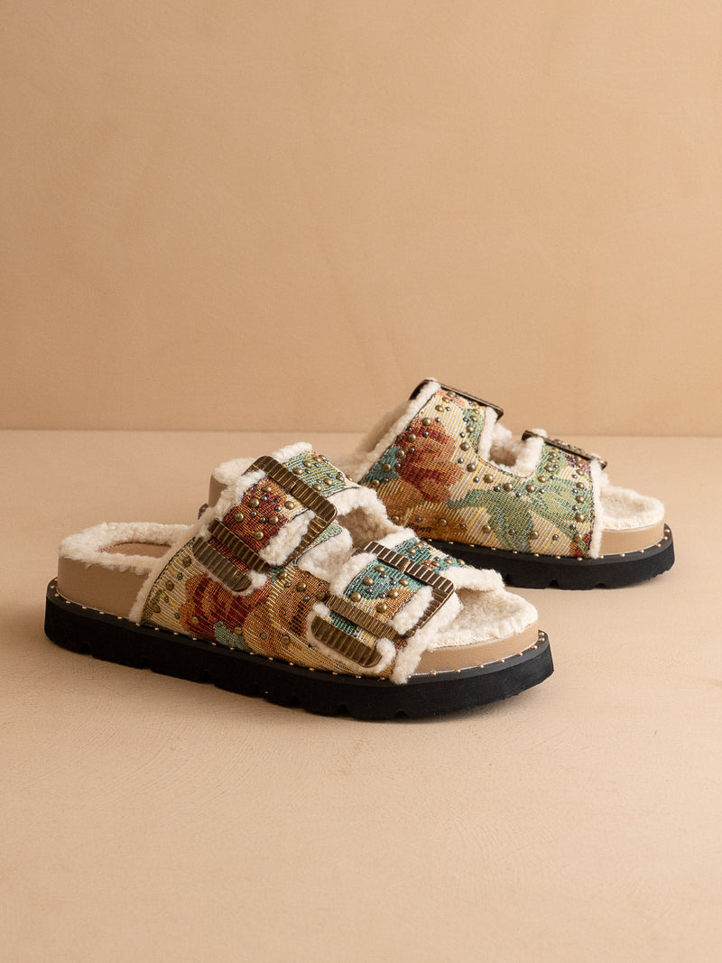 The Gaylen | Floral Tapestry Fleece Lined Slipper Slide