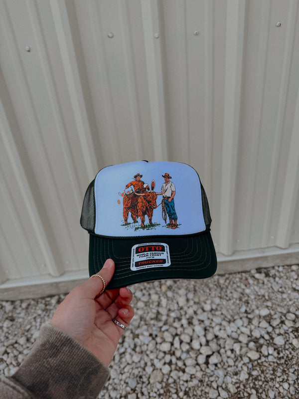 COWBOY RIDING HIGHLAND TRUCKER