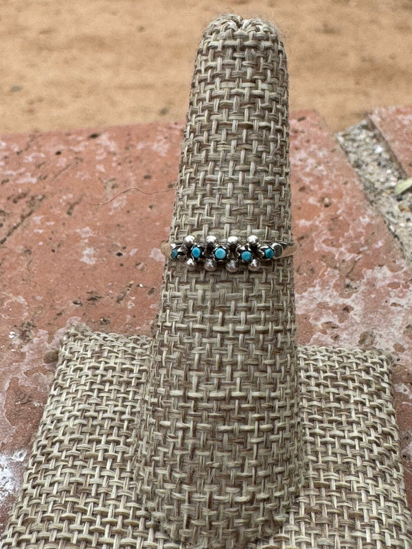 Handcrafted Sterling silver & Kingman Turquoise Snake Eye 5 stone Ring by Justin Amesoli