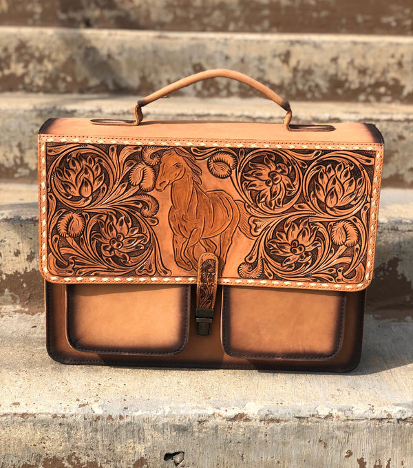 Burn Tooled Horse Leather briefcase