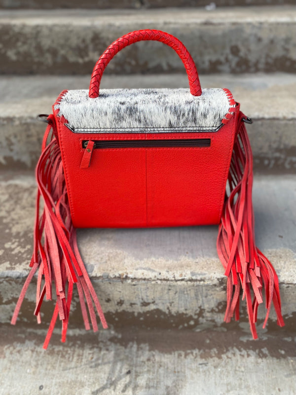 Red Cowhide & Tooled Leather Crossbody