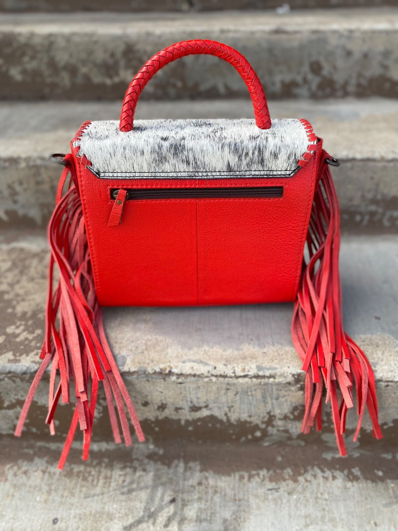 Red Cowhide & Tooled Leather Crossbody