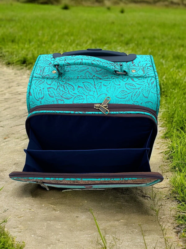 Mini Turquoise Rolling Carry Luggage Tooled Leather