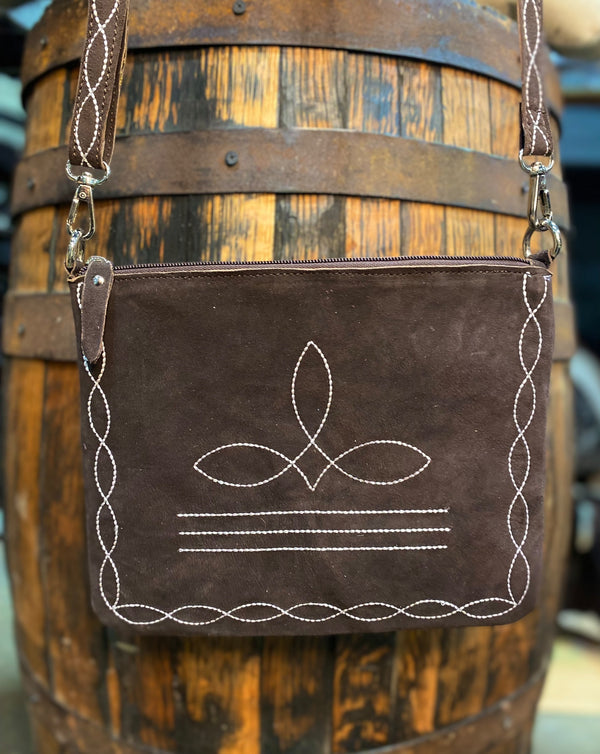 Brown Suede Leather Crossbody