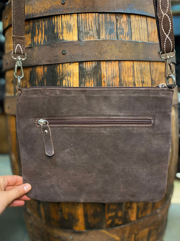 Brown Suede Leather Crossbody