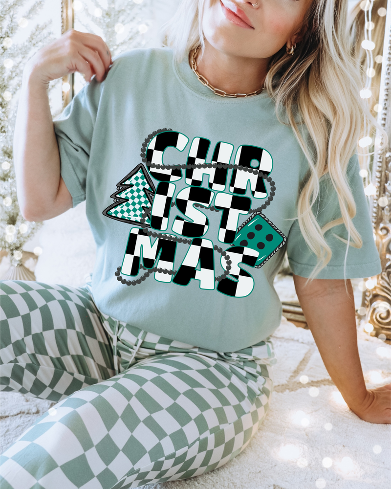 Checkered Christmas tee