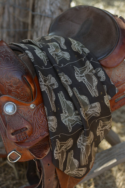 Western Saddle in Arena Brown Cowgirl Silk Scarf Wild Rag