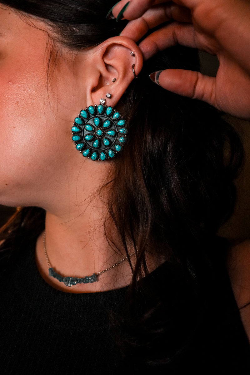 Large Authentic Turquoise Cluster Earrings